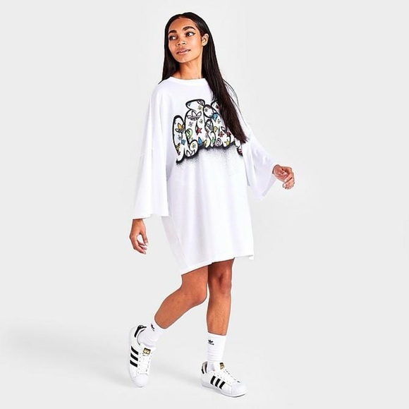 adidas Originals x Jeremy Scott one size t-shirt dress in white with gra… - Picture 7 of 8